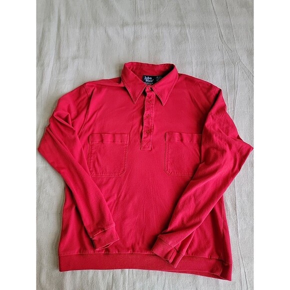 John Blair Mens L Polo Shirt Red Pockets Banded Hem Cotton Blend Casual 90s VTG - Picture 1 of 15